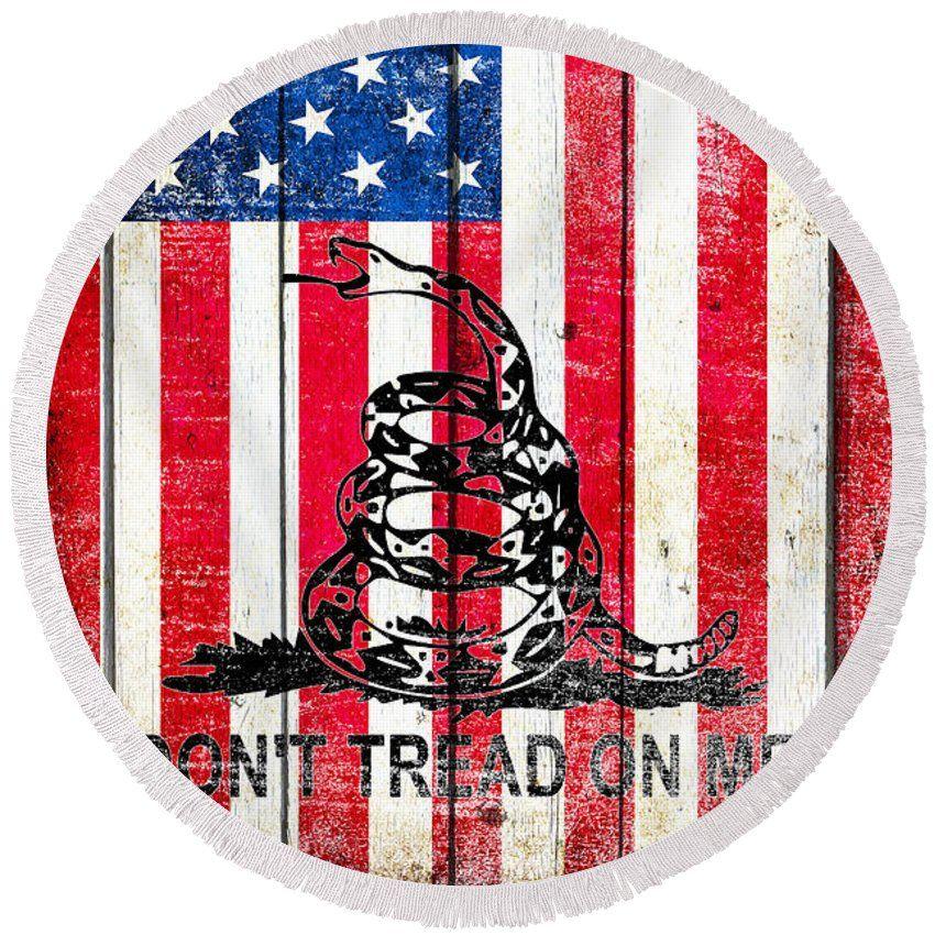 Old Viper Logo - Viper On American Flag On Old Wood Planks Vertical Round Beach Towel