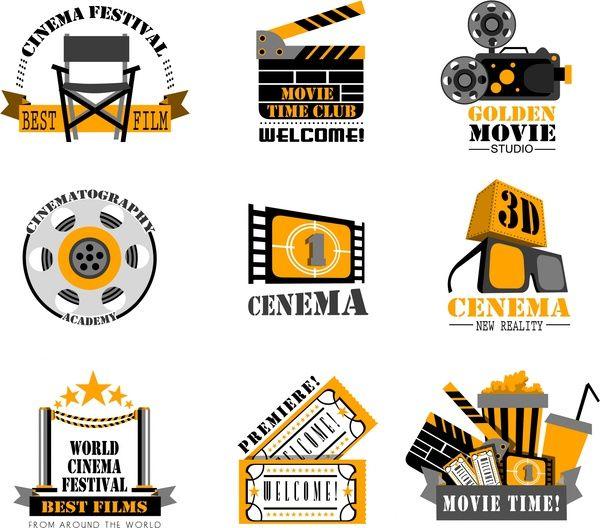 Movie Film Logo - Cinema film logo sets isolated in vintage style Free vector in Adobe ...