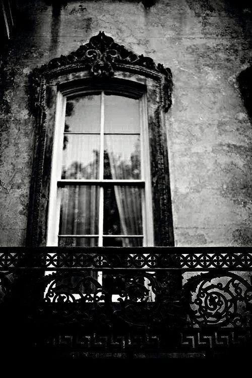 Vintage Black and White Windows Logo - beautiful window and wrought iron balcony railing | Black and White ...