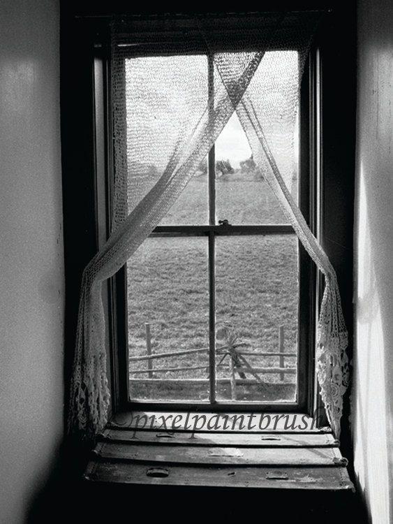 Vintage Black and White Windows Logo - Antique Window Print, Lace Curtain, Black & White Photo, Rustic ...