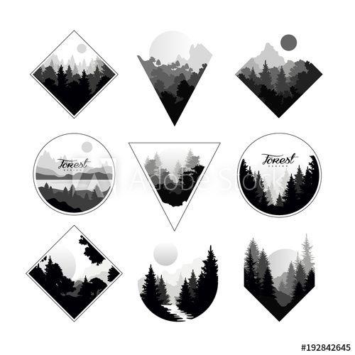 Shapes and a Circle Logo - Set of monochrome landscapes in geometric shapes circle, triangle