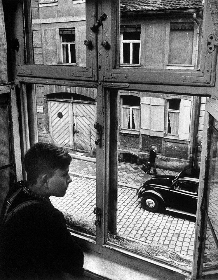 Vintage Black and White Windows Logo - ♥ Boy at the window, Ansbach, Germany, 1954 - ©Carl Mydans. Old