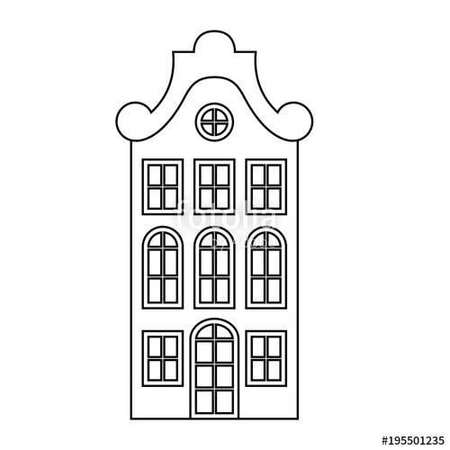 Vintage Black and White Windows Logo - European house, front wall, old vintage black and white building ...