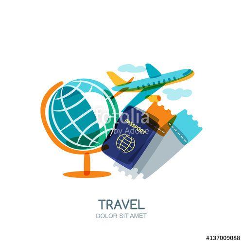 Multicolored Globe Logo - Travel and tourism concept. Multicolor globe, passport, airplane ...