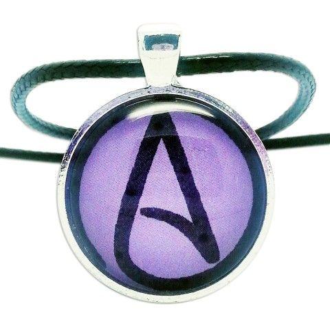White On Purple Logo - Atheist Logo, Purple Pendant Necklace