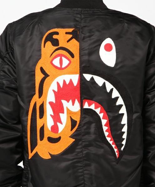 Tiger BAPE Shark Logo - Vogue Japan Jacket Men's Bape Shark Tiger Flight Bomber Classic ...