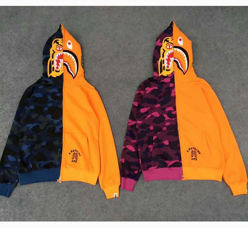 Tiger BAPE Shark Logo - Men's Coat Half Camo Tiger X Shark Jaw Design Bape Hoodie a bathing ...