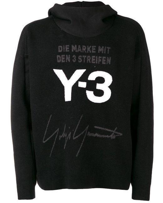 Black and White Y Logo - Y-3 Hooded Logo Sweater in Black for Men - Save 43.609022556390975 ...