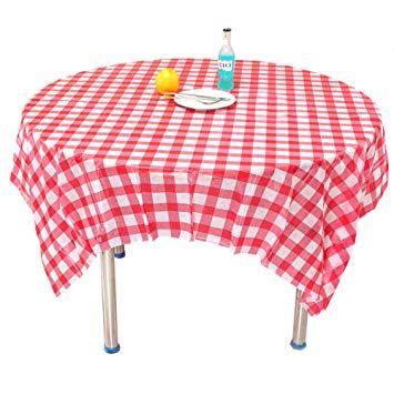 Square Red and White Checkerboard Logo - Red Checkered Tablecloth, 10 Pack Plastic Table Cover