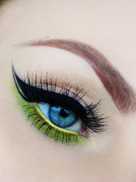 Lime Green Eye Logo - eye makeup: pop of color ( lime green ) + black winged eyeliner