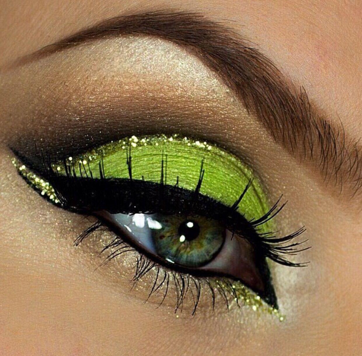 Lime Green Eye Logo - Gorgeous in Lime Green ❁ Eyeshadow with Black winged eyeliner ...