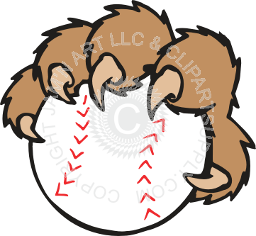 Bear Claw Baseball Logo - Colored Paw holding Baseball