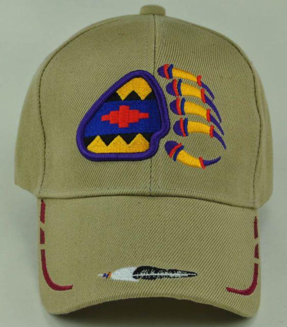 Bear Claw Baseball Logo - Native Pride Bear Claw Feathers Cap Hat Tan