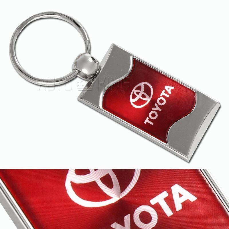Red Toyota Logo - Red / Chrome Rectangular Wave Style Key Ring Keychain Fob With ...