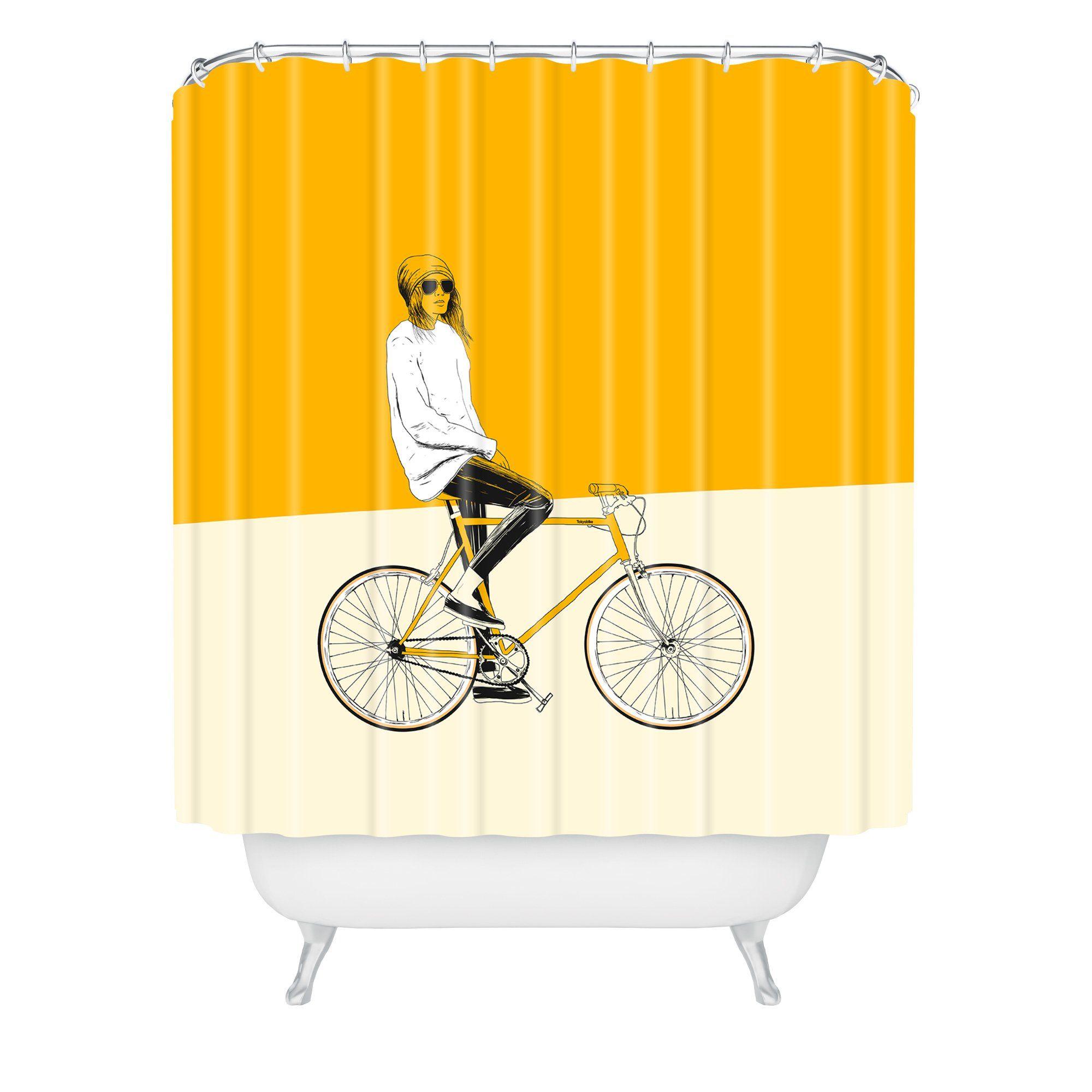 Yellow and Red Wolf Logo - The Yellow Bike Shower Curtain The Red Wolf
