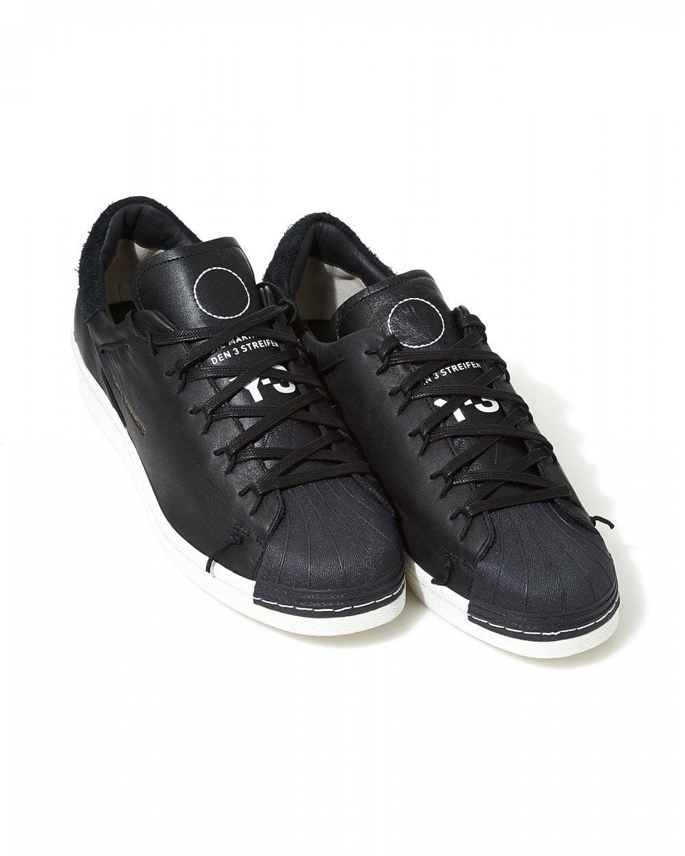 Black and White Y Logo - Y-3 Mens Super Knot Logo Trainers, Black Leather Sneakers
