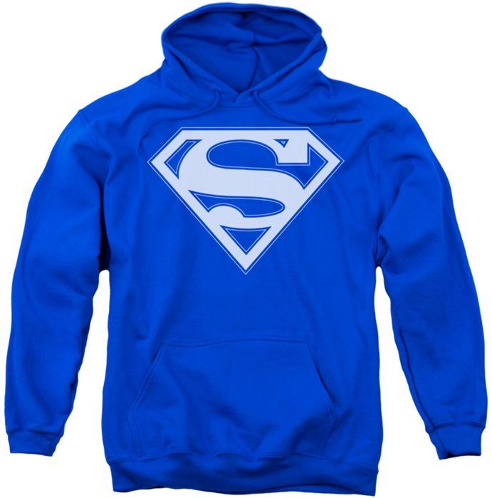 White and Blue Superman Logo - Superman pull-over hoodie Blue & White Shield adult royal blue