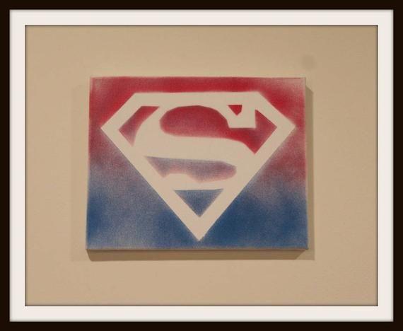White and Blue Superman Logo - Superman Red White & Blue Canvas Painting Superman Logo | Etsy