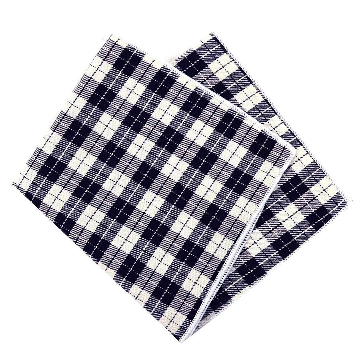 Checkered Square Logo - Black & Off White Cotton Checkered Plaid Pocket Square