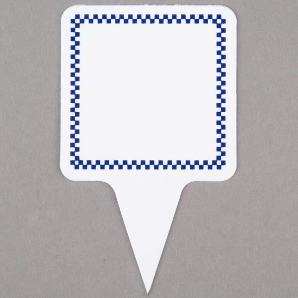 Checkered Square Logo - Square Write On Deli Sign Spear with Blue Checkered Border - 25/Pack