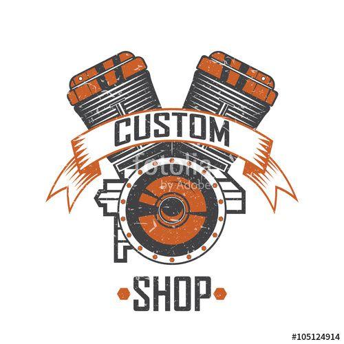 Engine Shop Logo - Engine of the motorcycle custom shop, vintage motorcycle emblems ...
