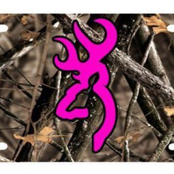 Pink Camouflage Browning Deer Head Logo - B2191A Pink Buck on Camo License Plate from Amazon