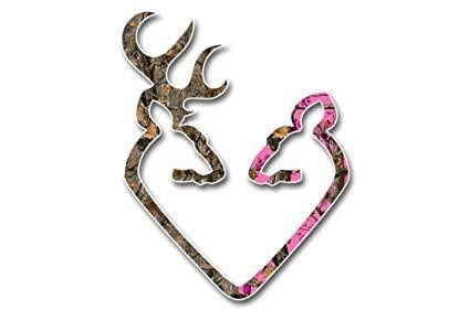 Pink Camouflage Browning Deer Head Logo - Pink Camo Buck & Doe Deer Heart Browning Car Truck SUV