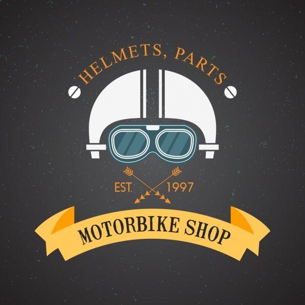 Motorcycle Shop Logo - Motorbike shop logo helmet ribbon arrow icons decor Free vector