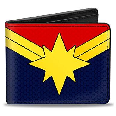 Red and Gold B Logo - Buckle Down Men's Universe Wallet Captain Marvel Star Logo Red/Gold ...