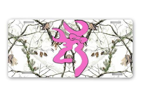 Pink Camouflage Browning Deer Head Logo - Browning Pink Bow Buck Head Deer Snow Camo License Plate Frame Car ...