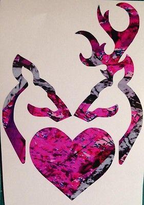 Pink Camouflage Browning Deer Head Logo - BUCK DOE HEAD Heart Vinyl Decal 5