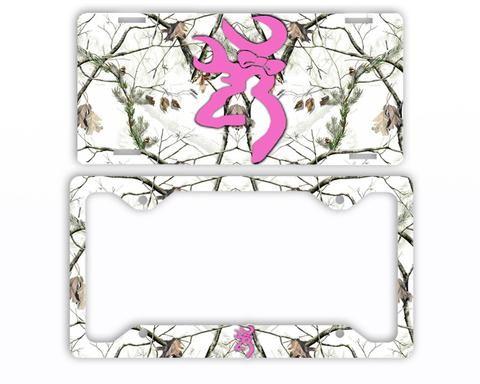 Pink Camouflage Browning Deer Head Logo - Browning Pink Bow Buck Head Deer Snow Camo License Plate Frame Car ...