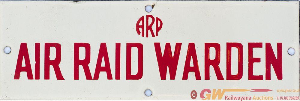 Red ARP Logo - Enamel Sign ARP AIR RAID WARDEN, White On Red