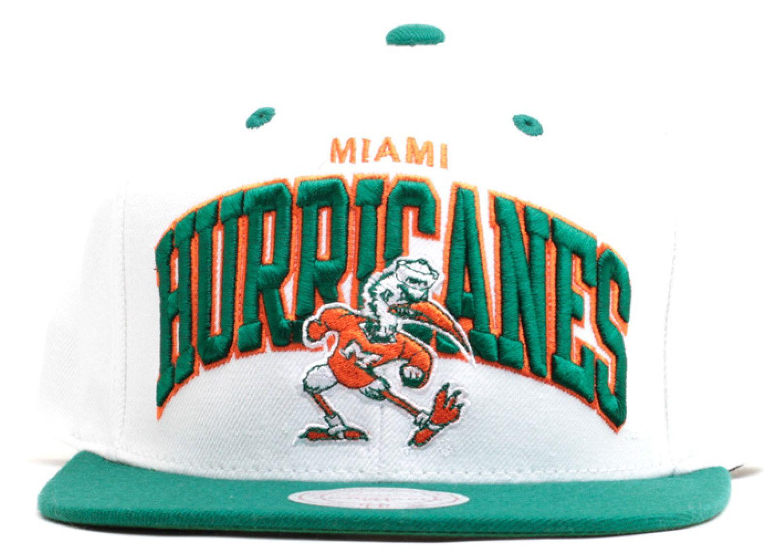 Orange and Green Hurricane Logo - Miami Hurricanes Snap-back - Mitchell & Ness - nd10wte4mflor - white ...
