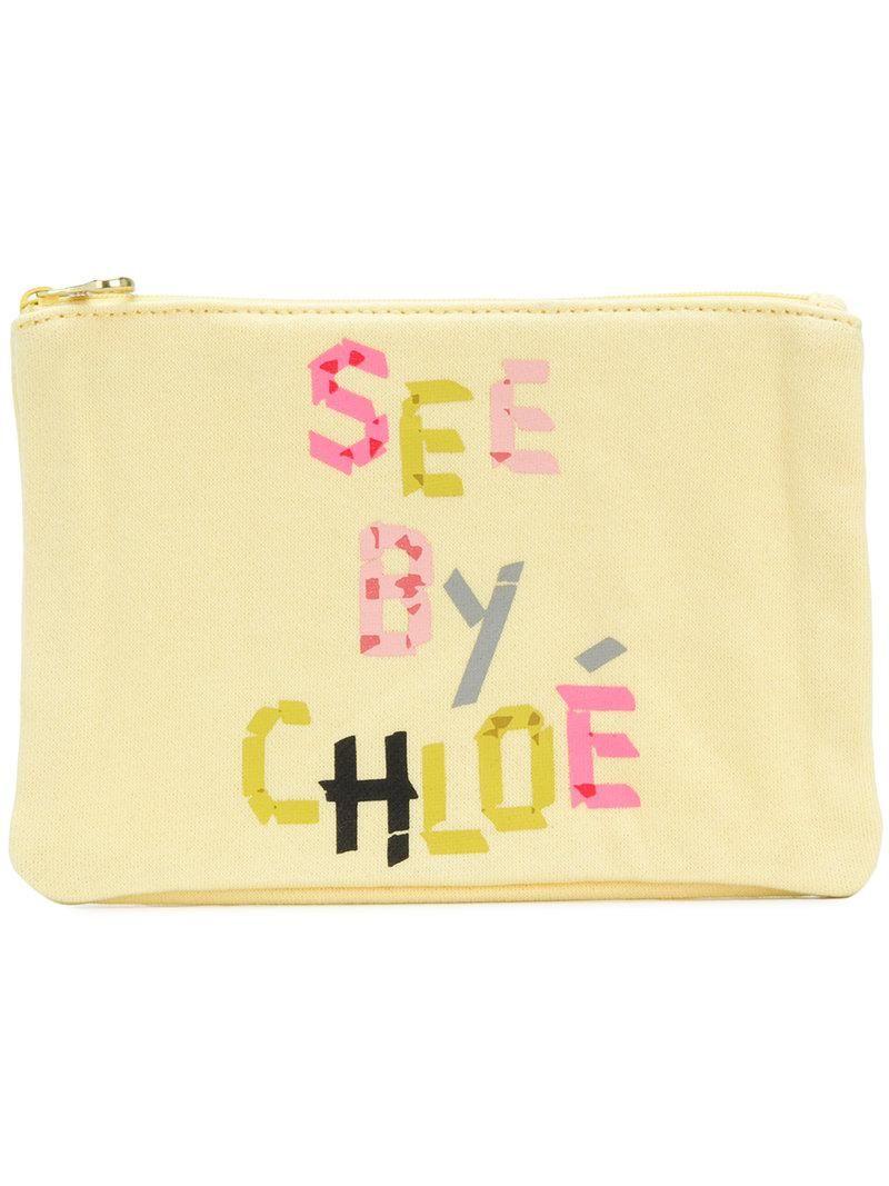 See by Chloe Logo - See By Chloé Logo Print Makeup Bag in Yellow - Lyst