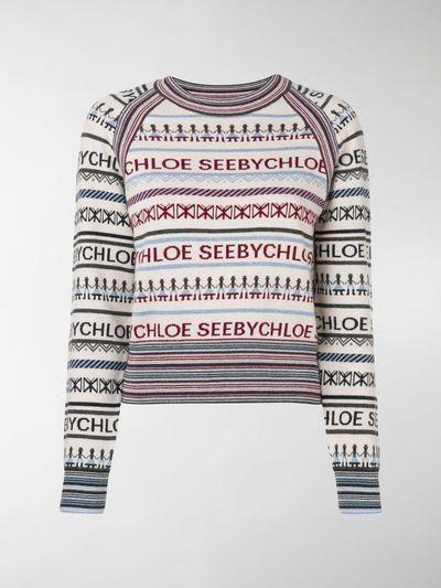 See by Chloe Logo - See By Chloé neutrals Cashmere intarsia logo sweater| Stefaniamode.com