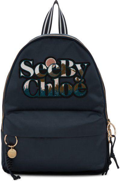 See by Chloe Logo - New See By Chloé Blue Satin Logo Backpack For Women Sale