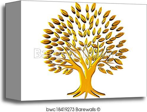 Gold Tree Logo - Gold tree prosperity symbol 3D logo, Canvas Print. Barewalls