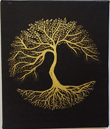 Gold Tree Logo - Paintings - SKINK Tree of Life Handpainted canvas painting - black ...