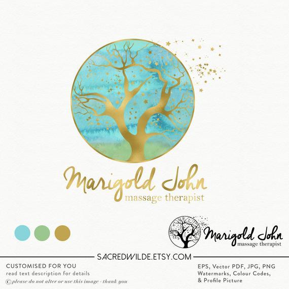 Stars in Circle Tree Logo - Tree with Stars Logo Tree Logo Watercolor Tree Logo Gold | Etsy