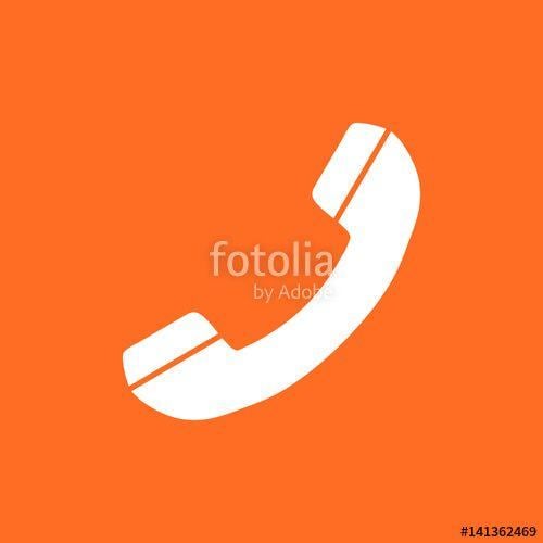 Orange Telephone Logo - Phone icon vector, contact, support service sign isolated on orange