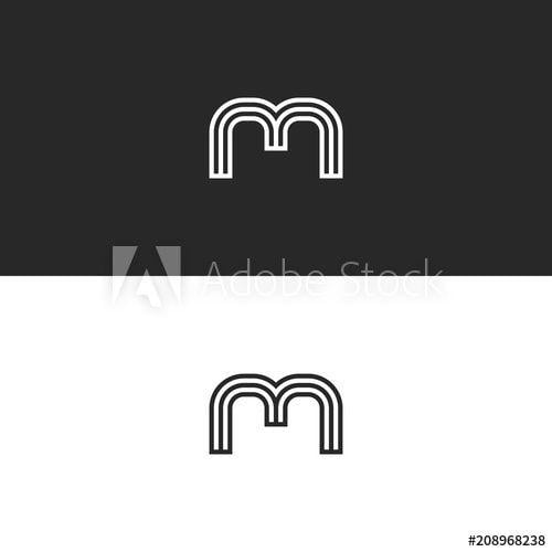 M with White Lines Logo - Monogram M letter minimal style initial logo, black and white thin ...