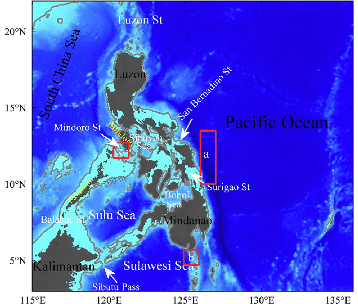 M with White Lines Logo - Bathymetry around the Philippine Archipelago, with 200-m contours ...