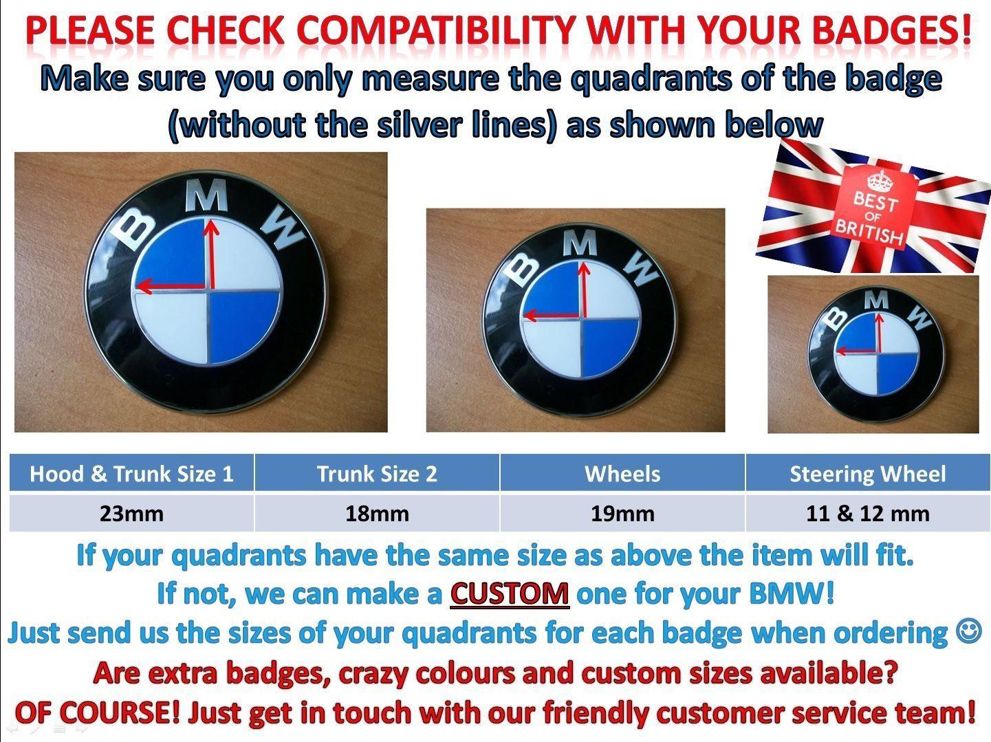 M with White Lines Logo - WHITE & DARK BLUE M SPORT BMW Badge Emblem Overlay HOOD TRUNK RIMS ...