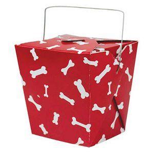White Dog with a Red Box Logo - Red White Dog Bone Paper Take Out Box Branded with Logo. Imprinted
