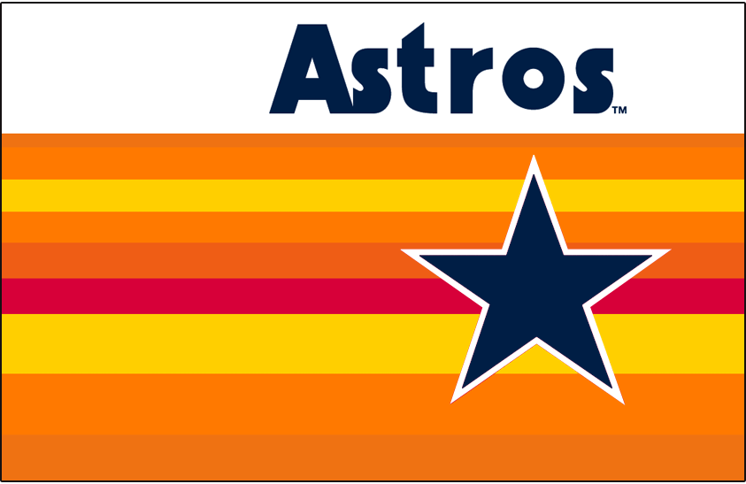 Two Red and Yellow Logo - Houston Astros Jersey Logo (1982) in blue above a rainbow