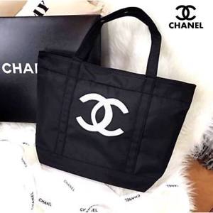 Chanel Makeup Logo - NIP Chanel White Sequins Logo Tote Canvas Cosmetic Makeup bag Free