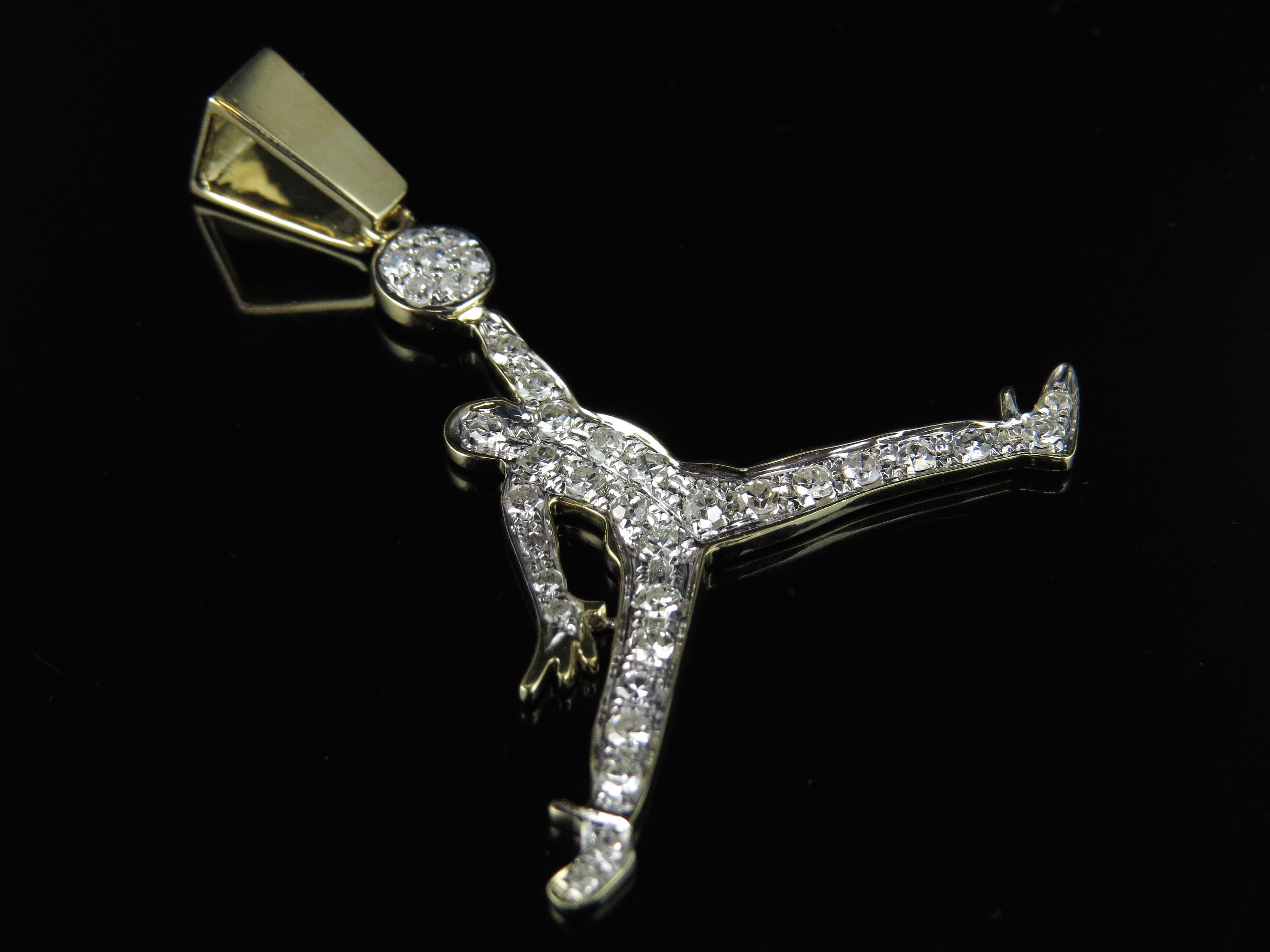 Gold Jordan Logo - Jewelry Unlimited - 10K Yellow Gold Jumpman Jordan Diamond 1.8 Inch ...