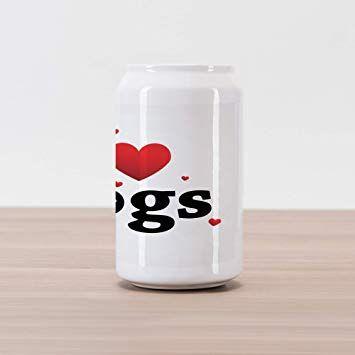 White Dog with a Red Box Logo - Amazon.com: Lunarable Dog Lover Cola Can Shape Piggy Bank, I Love ...