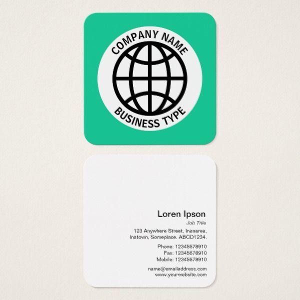 Globe Square Logo - Globe Symbol - Green #19CD99 Square Business Card Custom office ...